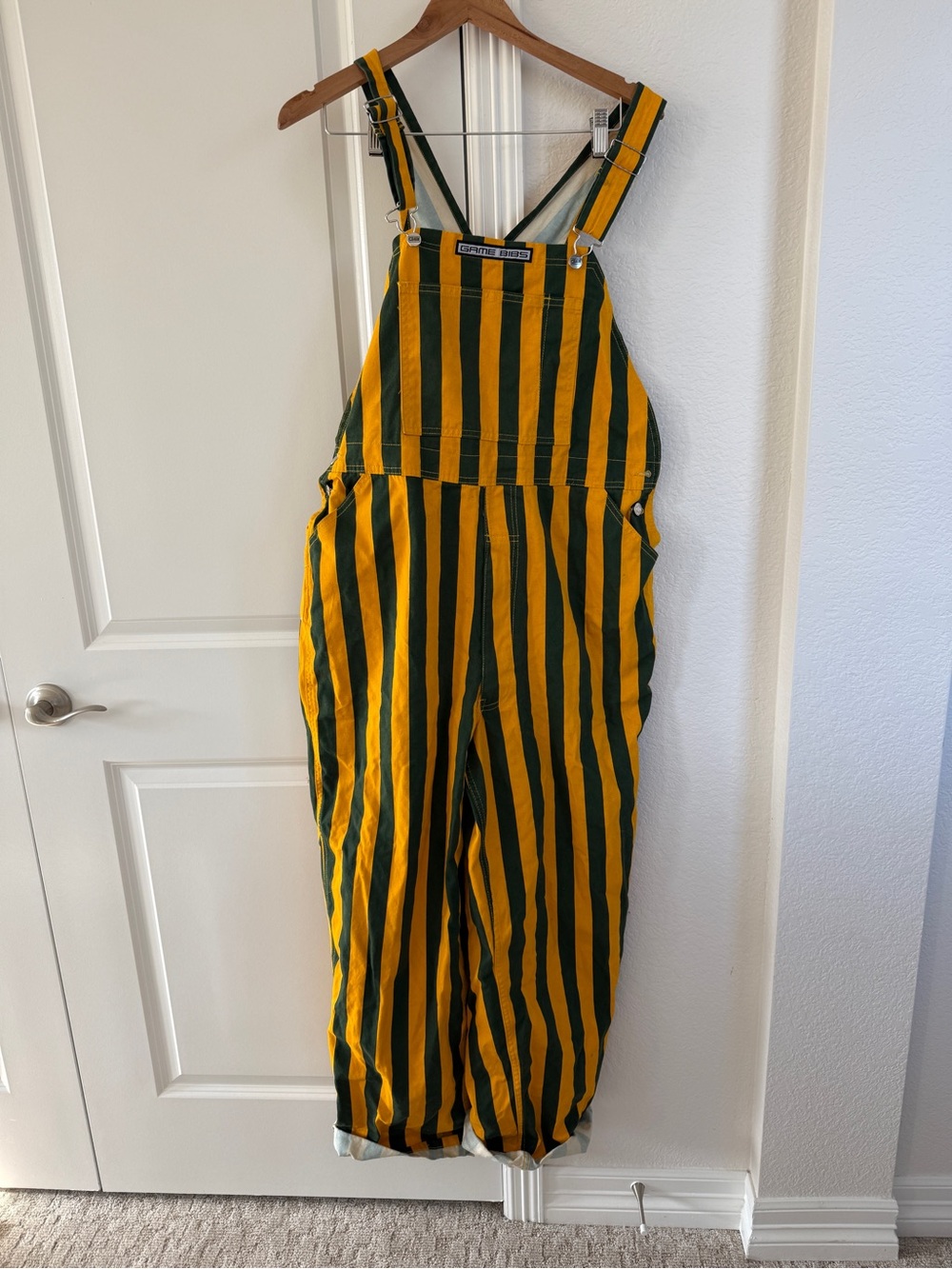 Green Bay Game Day yellow green bibs overalls